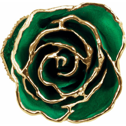 Preserved Emerald Colored Rose with 24K Gold Trim for Luxury Home Decor