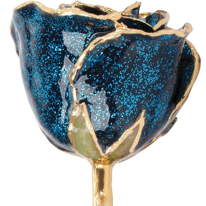 Preserved Sparkle Blue Colored Rose with 24K Gold Trim for Luxury Home Decor