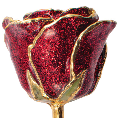 Preserved Ruby Colored Sparkle Rose with 24K Gold Trim for Luxury Home Decor