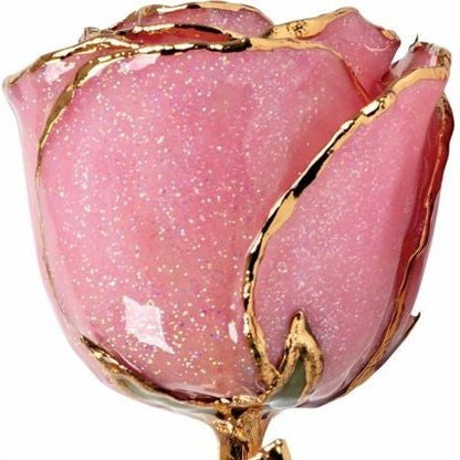 Preserved Pink Sparkle Rose with 24K Gold Trim for Luxury Home Decor